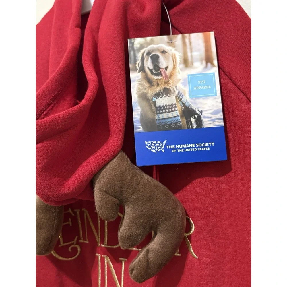 Humane Society Red Reindeer In Training Christmas Dog Hoodie Antlers Size L